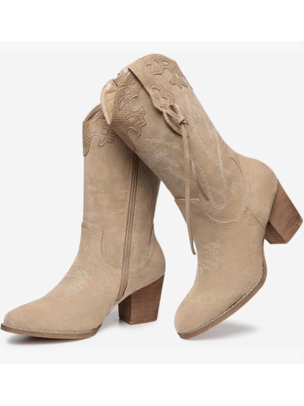 NEW Cowboy Cowgirl Boots Western Country High Heel Suede Zipper 10